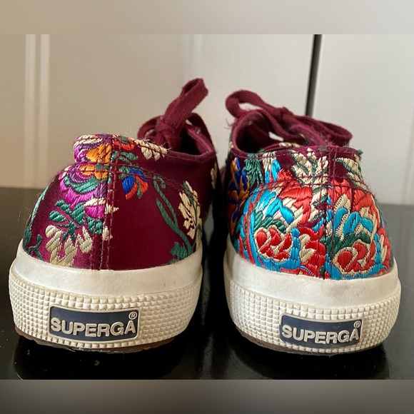 SUPERGA Burgundy satin embroidered sneakers.  Size 8 - Picture 4 of 9